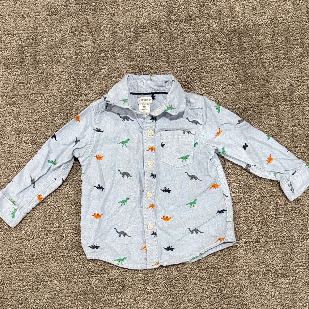 Carter's 18M Light Blue Button-Up Shirt Dino Print